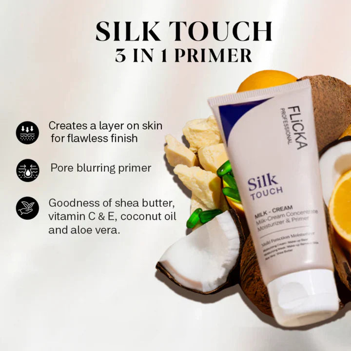 Flicka 3-in-1 Silk Touch Primer For Flawless makeup base – Hydrate, Blur pores & Perfect glowy base